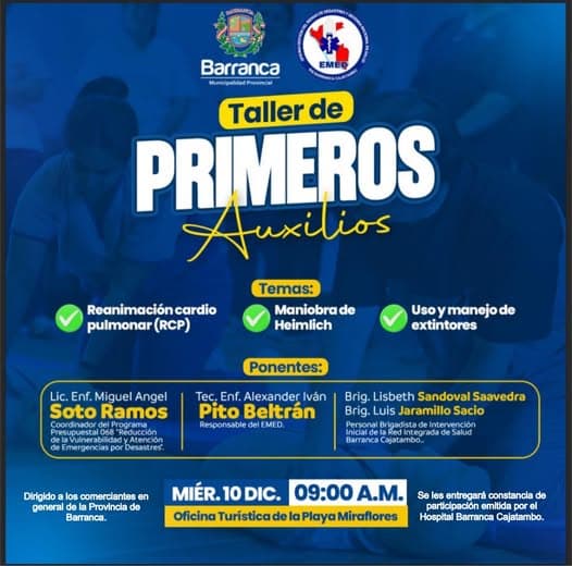 Comerciantes de Barranca podrán salvar vidas con taller de primeros auxilios gratuito